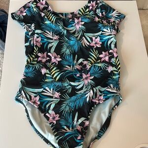 Girls Floral Tropical Print Swimsuit